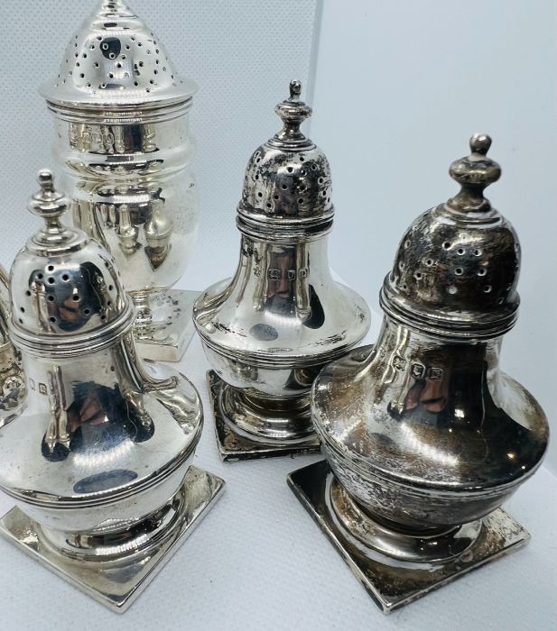 A collection of eight sterling silver pepperettes/casters. Featuring a Viners salt and pepper shaker - Image 2 of 3