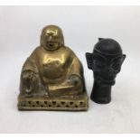 A Chinese bronze buddha H:15.5cm together with another Chinese bronze item H:14.5cm (2)