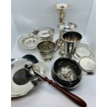 A collection of silver. Featuring a hallmarked silver lobed dish with a 1797, George III cartwheel