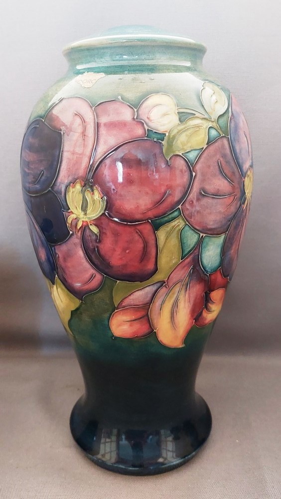 A collection of Moorcroft to include a tall Hibiscus pattern lamp base and 3 smaller vases , various - Image 4 of 17