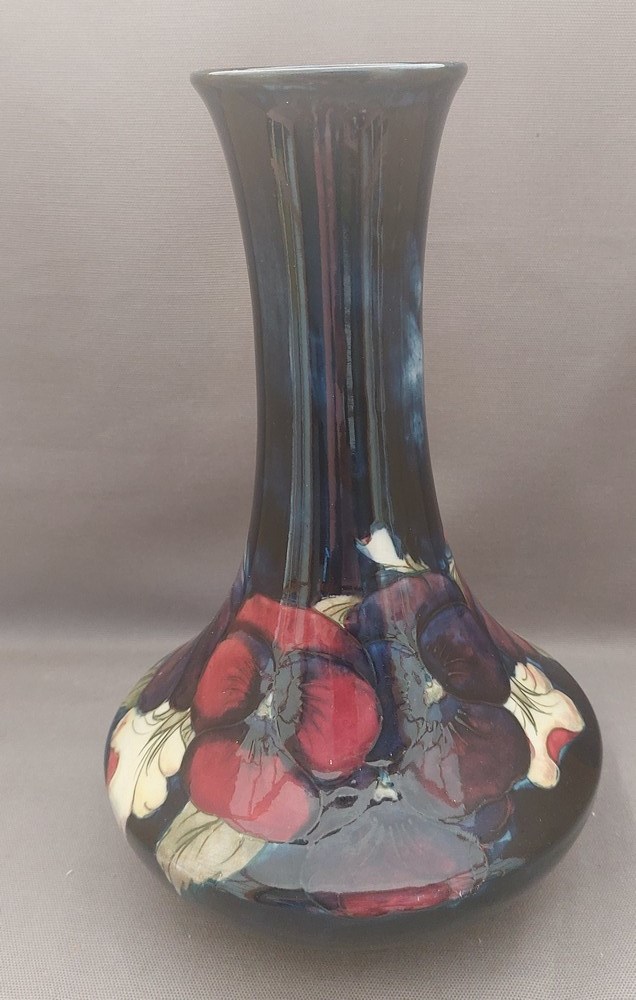 A 1947-1953 tall tube lined stylised Moorcroft vase, decorated with pansies of different colours - Image 2 of 7