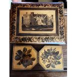 Two Tonbridge ware items. a floral detailed Book slide  and box depicting a building.  SIZES