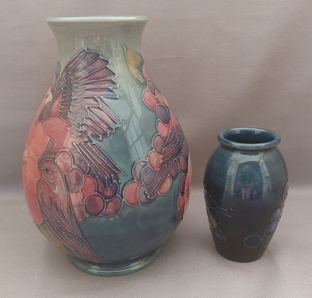 2 early tube lined stylised Moorcroft vases, decorated in the fruit and fiches pattern, with the - Image 3 of 8