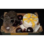 Selection of ceramics, cake plate (repaired) large cake dish/cover decorative ceramics, candle