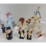 A collection of Royal Doulton figures to include Mr Pickwick, Bunnykins police man DB64, Toby Jug,