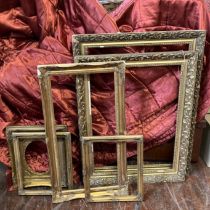 Collection of 6 gold decorative frames, some damage to plaster in places but adds to decorative/