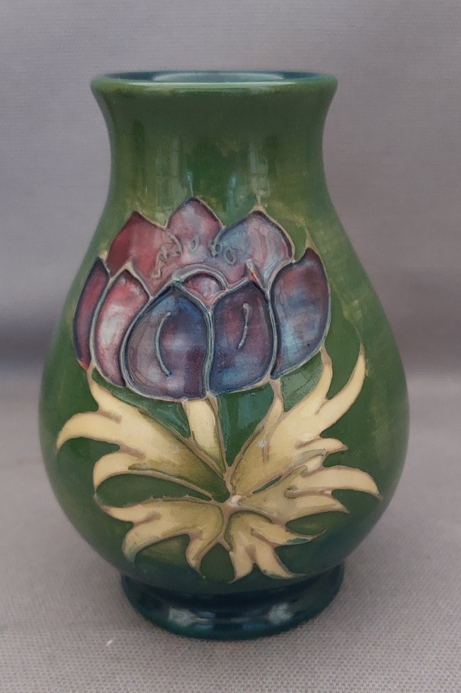 A collection of Moorcroft to include a tall Hibiscus pattern lamp base and 3 smaller vases , various - Image 7 of 17