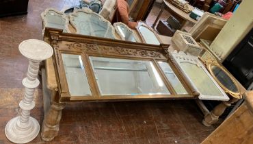 Selection of 6 Mirrors including a gold triple over mantle, 3 part white decorative dressing table