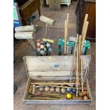 Good collection of Croquet mallets, balls and Hoops. Everything you need except the rules !  3