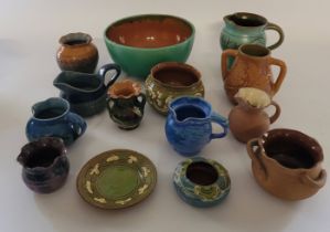 A Group of 16 C H Branham Barnstable pottery ,to include bowls , vases jugs and a pin dish  Damage
