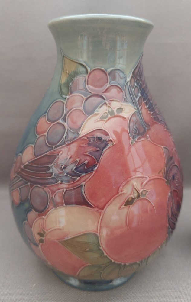 2 early tube lined stylised Moorcroft vases, decorated in the fruit and fiches pattern, with the - Image 4 of 8