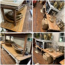 3 large distressed reproduction Coffee tables for restoration/repainting  plus heavy work table (