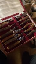 Steak knives and forks antler handles in case