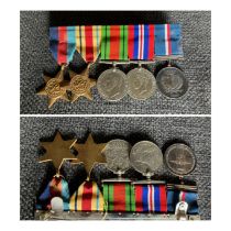 bar of WW2 medals including the Africa star, the 1939-1945 star, George the VI Defence medal and two