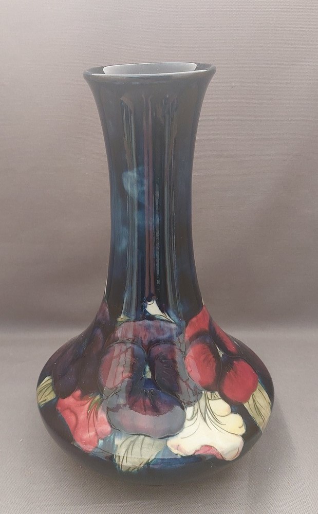 A 1947-1953 tall tube lined stylised Moorcroft vase, decorated with pansies of different colours - Image 3 of 7