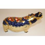 Anted mark and number MMVII, 20.5cm long Royal Crown Derby Hippopotamus paperweight, printed mark