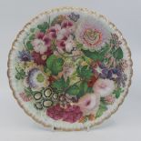 A Copeland and Garrett plate painted with flowers, shaped border, gilt highlights, printed mark