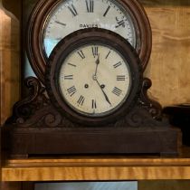 11. Lenzkirch mantel clock with two train movement, strikes on a gong. With 7.5" dial contained in