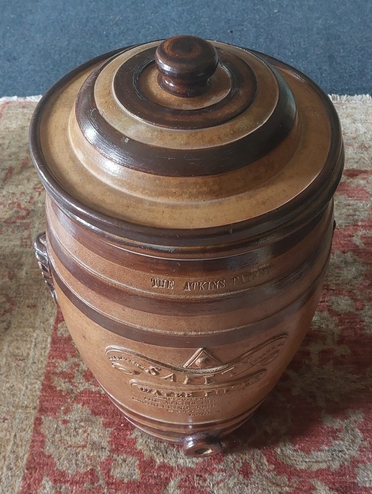 A large advertising  lidded stoneware 19c  glazed water filter for the Adkins Filter and Engineering - Image 11 of 11