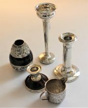 A plain silver tapering bud vase on circular base, Birmingham 1972, 17cm high, an Edwardian plain