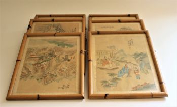 A matched set of six Chinese watercolours on silk, 20th century with various Immortals and other