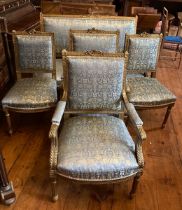 Blue and Gold five piece salon suite  decorative gilt effect frames over  legs