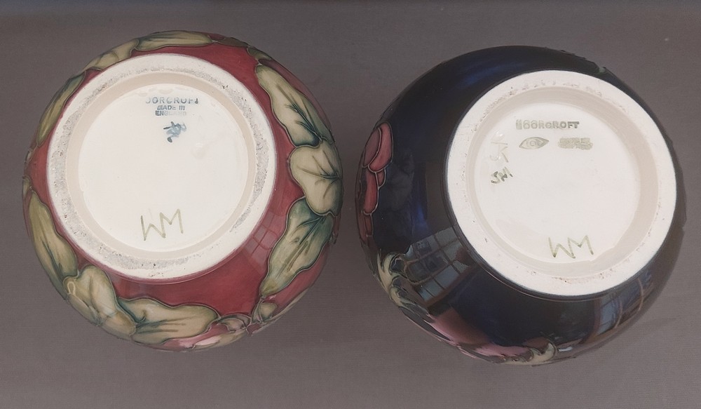 2  tube lined stylised Moorcroft vases, one decorated with multi coloured pansies with a burgundy - Image 5 of 7