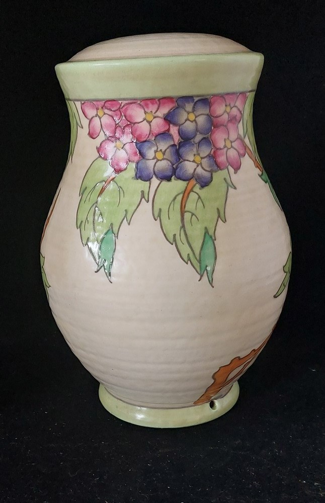 A Crown Ducal Charlotte Rhead tube lined Hydrangea lamp base, pattern 3797,  C1930's , stands 24cm