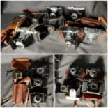Collection of vintage cameras, Kodac Pronto, Coronett, Ensign Selfix, Agilux, Korol 24, Victar. (8)