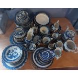 A Real Old Willow blue and white dinner and tea service and other pieces , approximately eighty