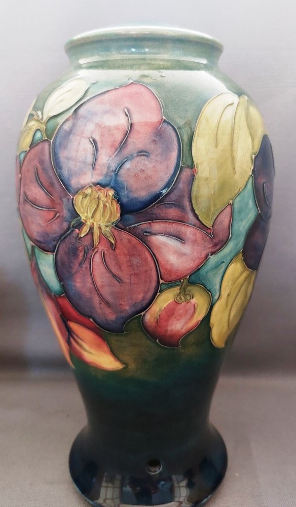 A collection of Moorcroft to include a tall Hibiscus pattern lamp base and 3 smaller vases , various - Image 3 of 17