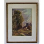 Fred Heathcote Summer landscape with figure by a rustic building, signed lower right and the