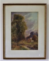 Fred Heathcote Summer landscape with figure by a rustic building, signed lower right and the