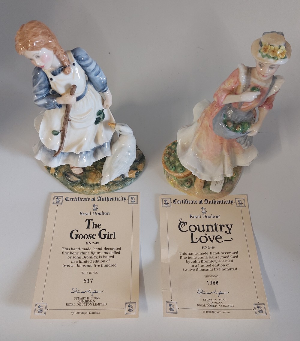 A collection of Royal Doulton figures , The Goose Girl HN2419, cert 817 , boxed,  Country Love - Image 9 of 10