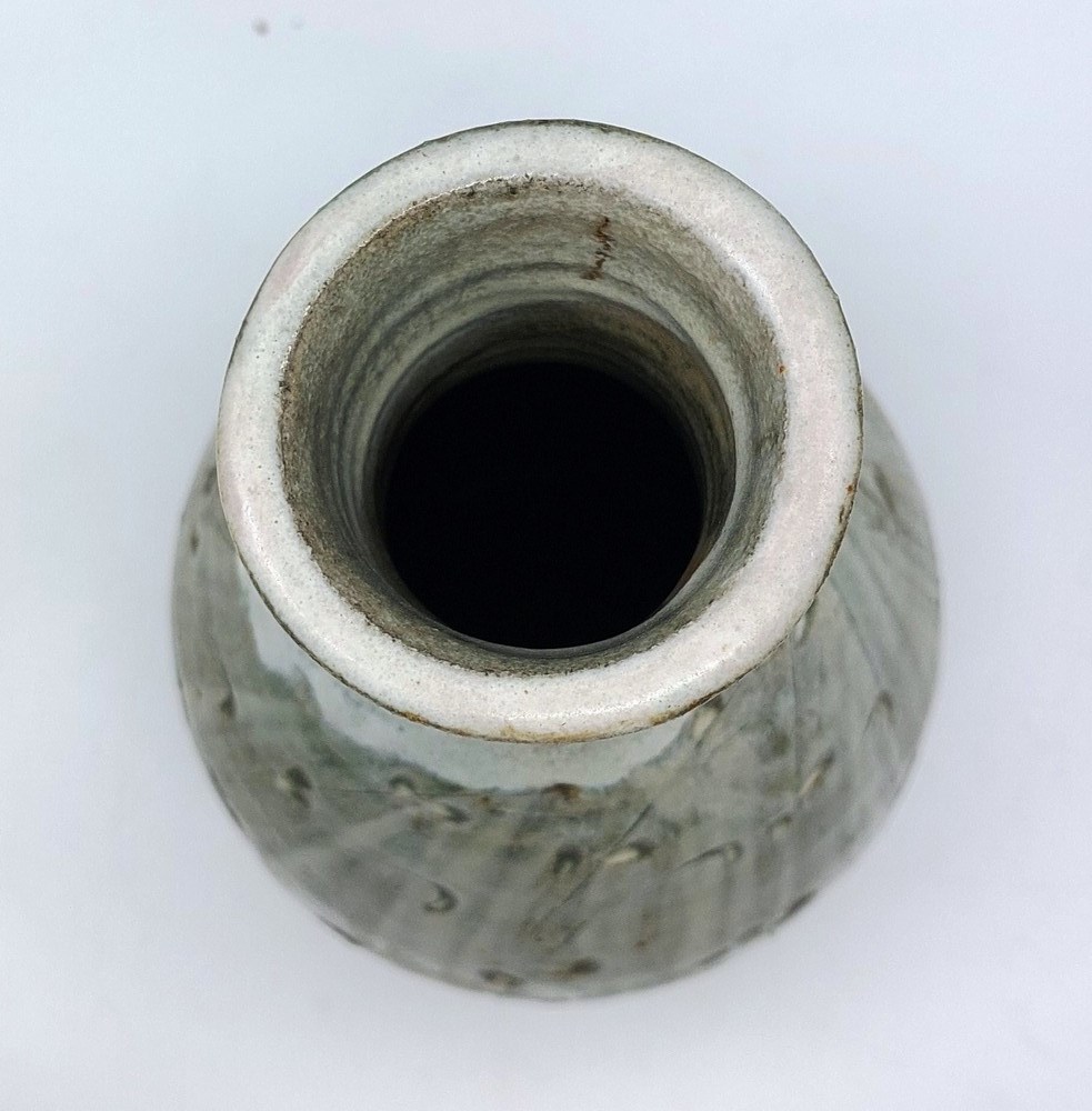 A Phil Rogers (1951-2020) Stoneware vase.  In a pale green and off white  glaze. With an impressed - Image 3 of 5