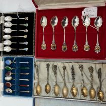 A harlequin set of  925 quality continental silver gilt and enamel coffee spoons another set of