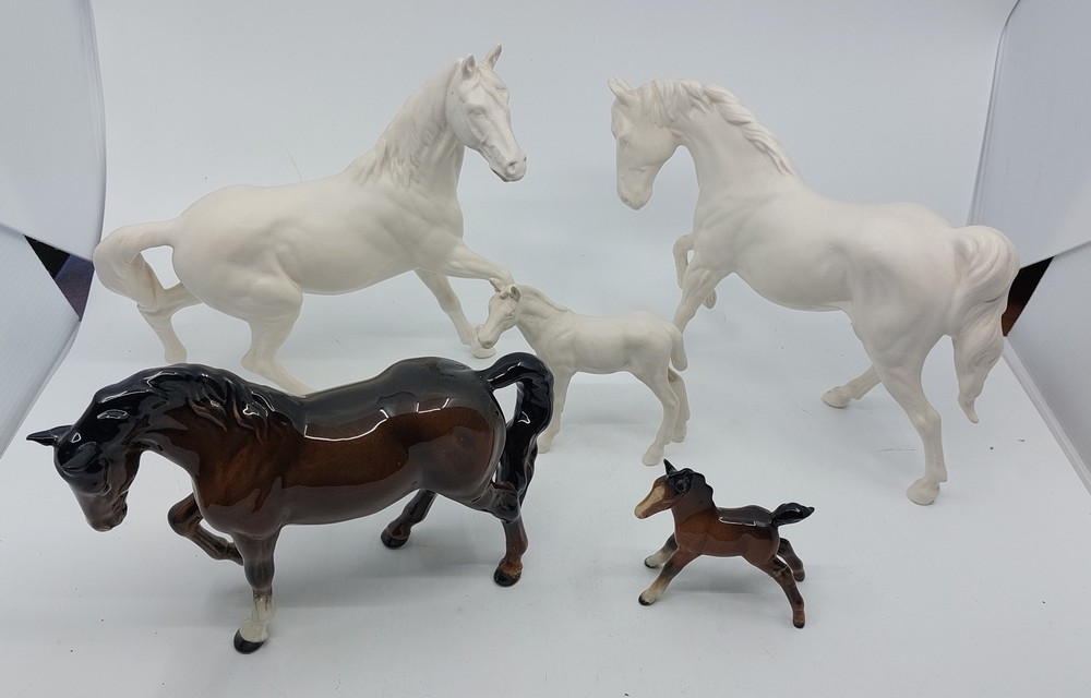 Three Beswick white horses, a Beswick dapple grey horse, a Beswick black horse and a further horse - Image 8 of 12