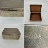 Silver covered cigarette box Hallmarked Birmingham 1939. inscribed  To Ted, in appreciation of 15