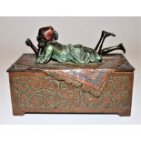 Franz Xaver Bergman (Austrian 1861-1936) a cold painted bronze table casket, the cover surmounted by