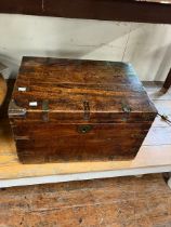 Mahogany Deed Box with brass banding and lined with london illustrated papers 1870. no key some