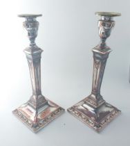 A pair of Old Sheffield neo-classical style candlesticks and sconces, c1900, 30.5cm high