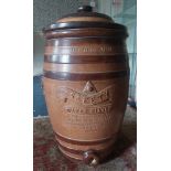 A large advertising  lidded stoneware 19c  glazed water filter for the Adkins Filter and Engineering