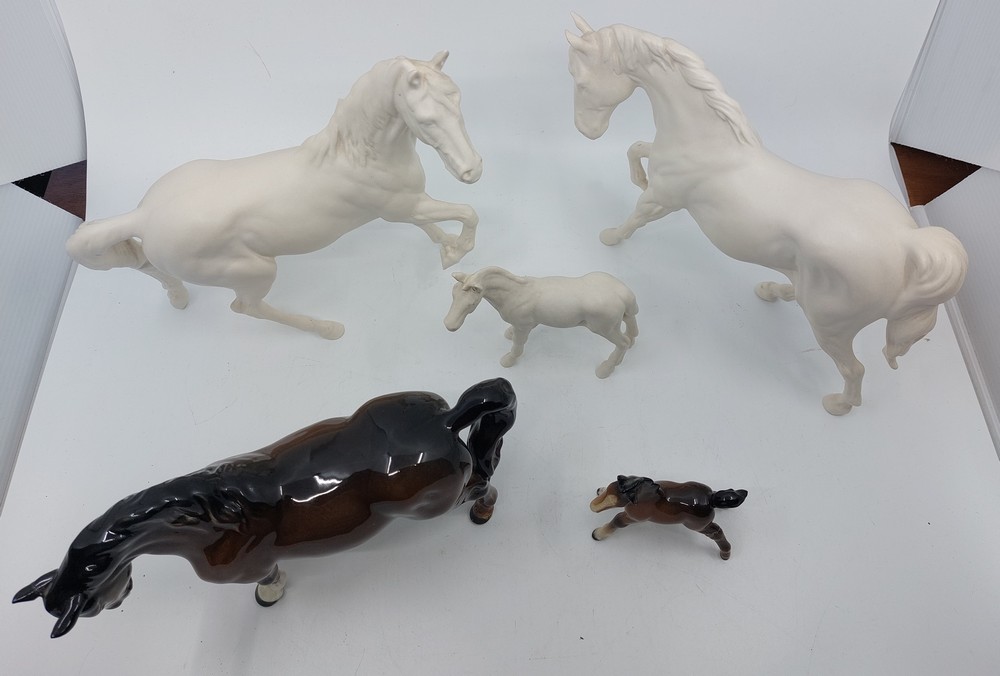 Three Beswick white horses, a Beswick dapple grey horse, a Beswick black horse and a further horse - Image 9 of 12