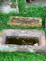 Stone troughs x 2  stone troughs 1 x 27 x 14"   and one 24 x 9" cracked please see photographs