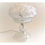 A cut glass table lamp of baluster shape with mushroom shaped shade, possibly Waterford, 40cm high