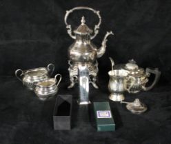 Collection of Plated ware, inc Charles Rennie Mackintosh Pewter vase, Tea pot milk and sugar.