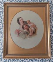 19th century English school Head and shoulder study of a mother and father cradling their infant