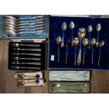 A collection of cased sterling silver and continental silver cutlery. Featuring a pair of Mappin and