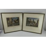 Pair of William Hogarth hand tinted engravings, c1820, from the Hudibras series. Farmed and glazed.