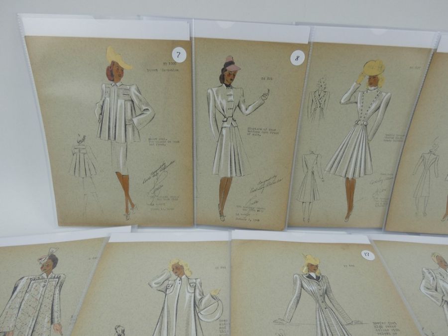 22 x American Fashion designs by Pearl Levy Alexander, hand coloured, 1939- 1940 - Image 2 of 21